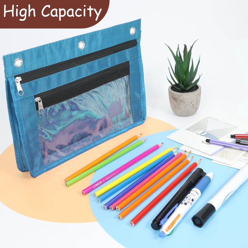 YoeeJob 1 Pack Pencil Pouch for 3 Ring Binder  Expandable Binder Pouches with Zipper  Large Capacity Pen Holder Case with Clear Window School Class Office Organizers  Sky Blue - Image 4